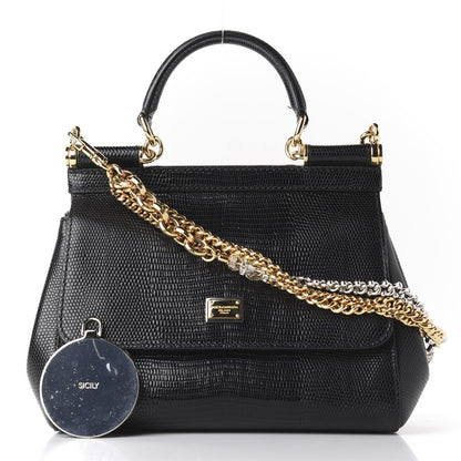 Dolce & Gabbana Iguana Embossed Calfskin Small Miss Sicily Chain Satchel Black 11 of 11