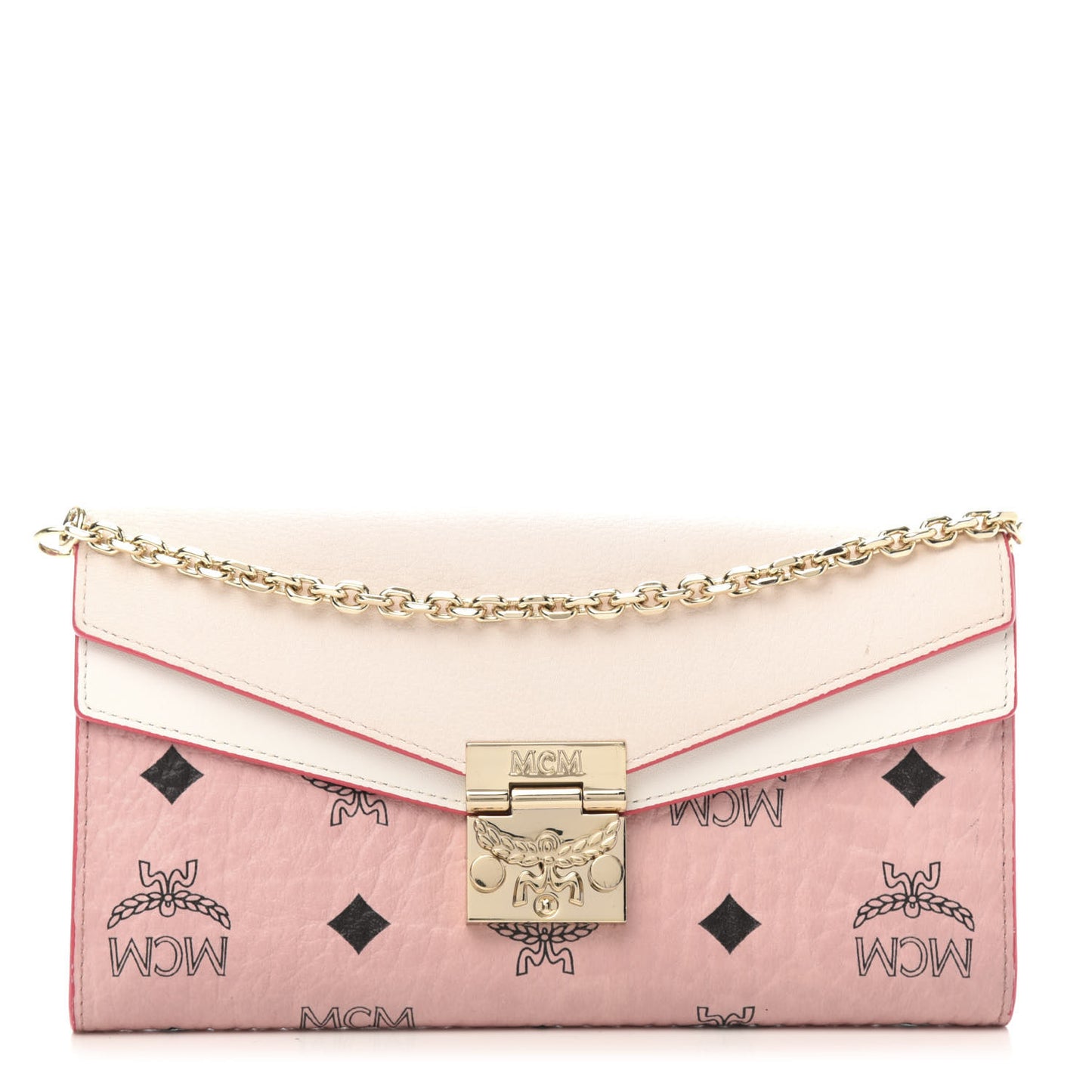 Calfskin Visetos Monogram Patricia Color Block Wallet On Chain Pink Tint
