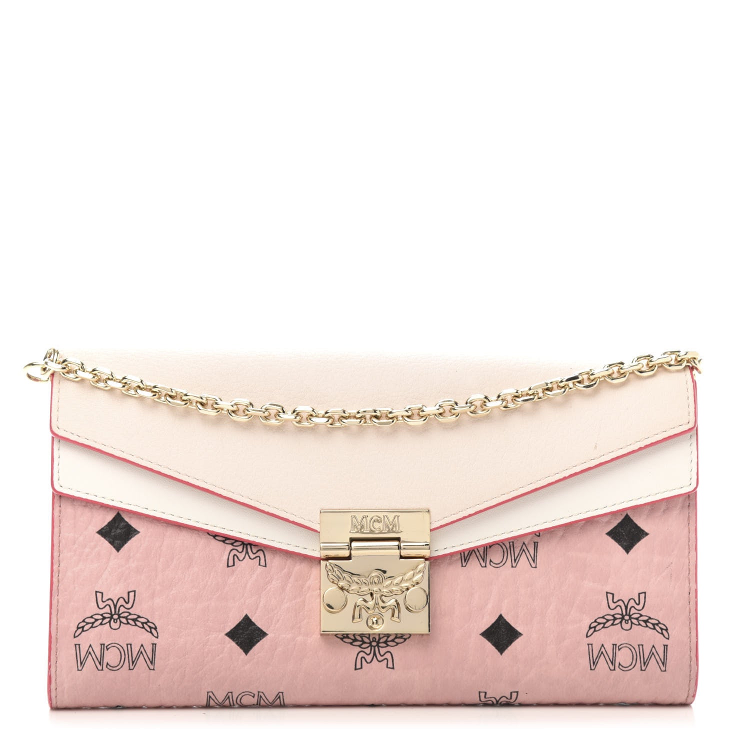 MCM Calfskin Visetos Monogram Patricia Color Block Wallet On Chain Pink Tint 1 of 9