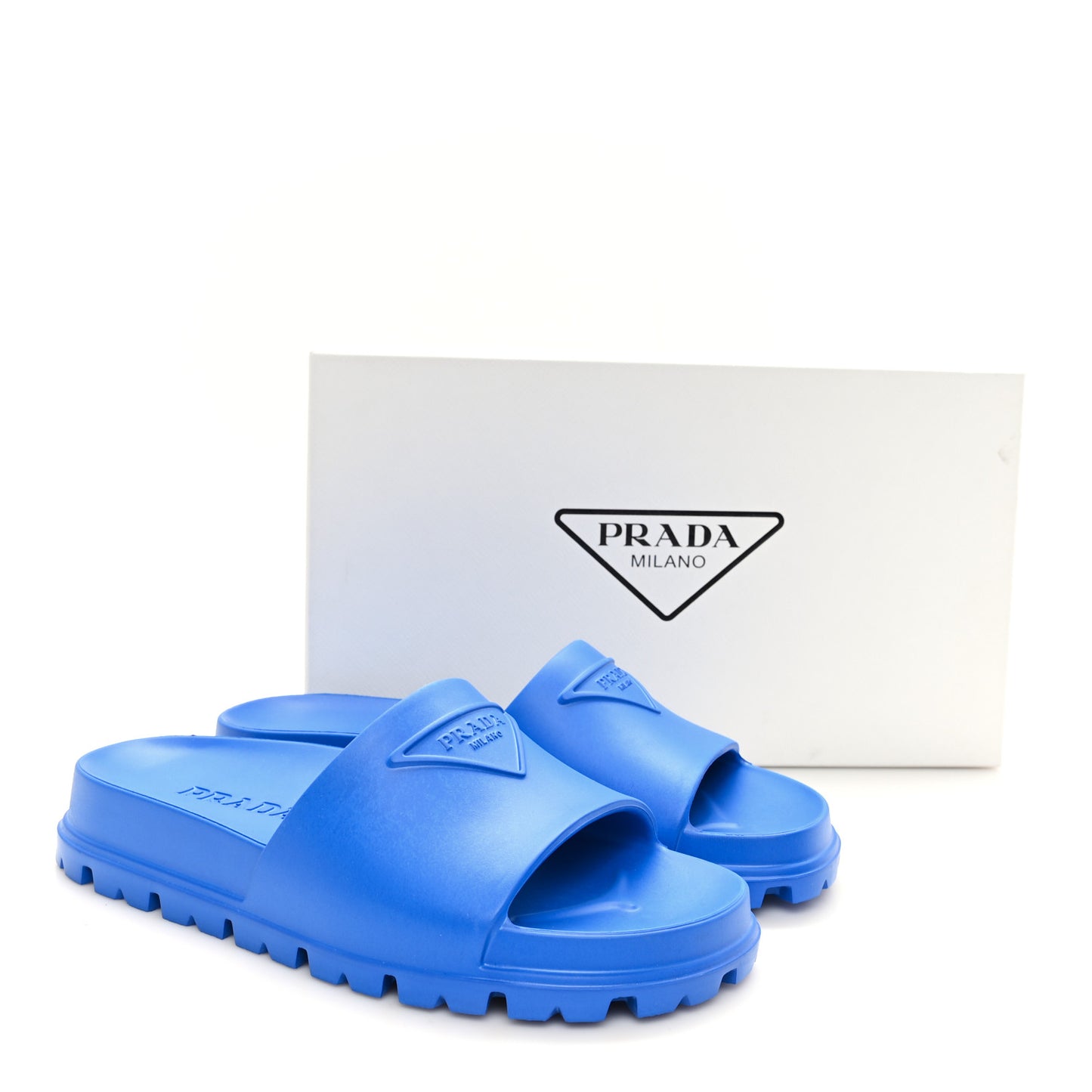 EVA Rubber Triangle Logo Embossed Womens Lug Sole 20mm Slide Sandals 37 Azzurro