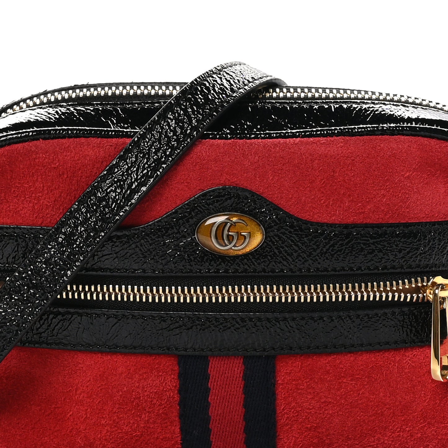 Suede Patent Web Mini Ophidia Shoulder Bag Red
