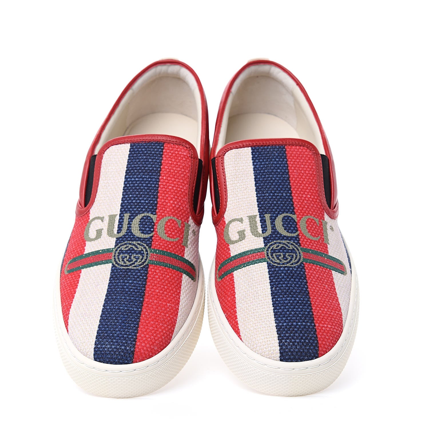 Gucci Canvas Sylvie Stripe Logo Mens Dublin Slip On Sneakers 9.5 Mystic White Hibiscus Red Maritime 5 of 9