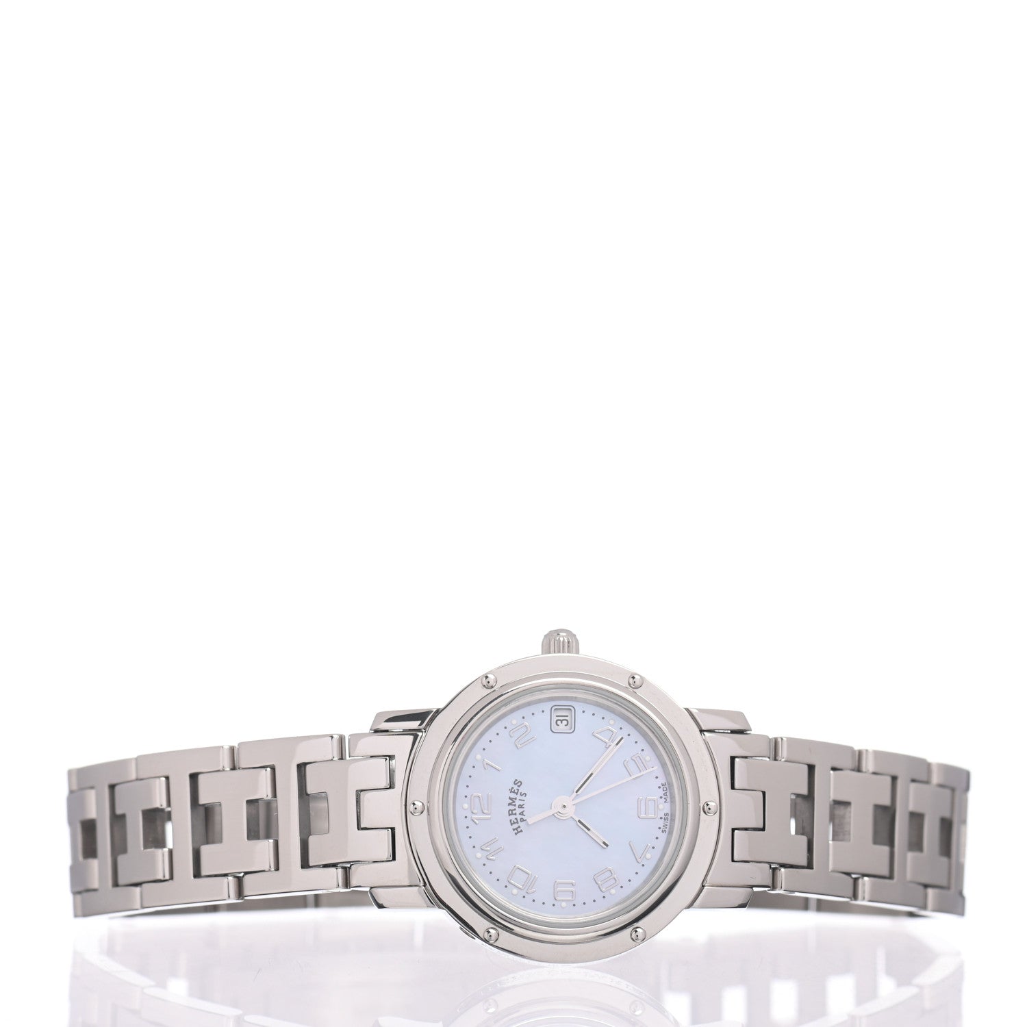 Hermes Stainless Steel Blue Mother of Pearl 24mm Clipper Quartz Watch 2 of 4