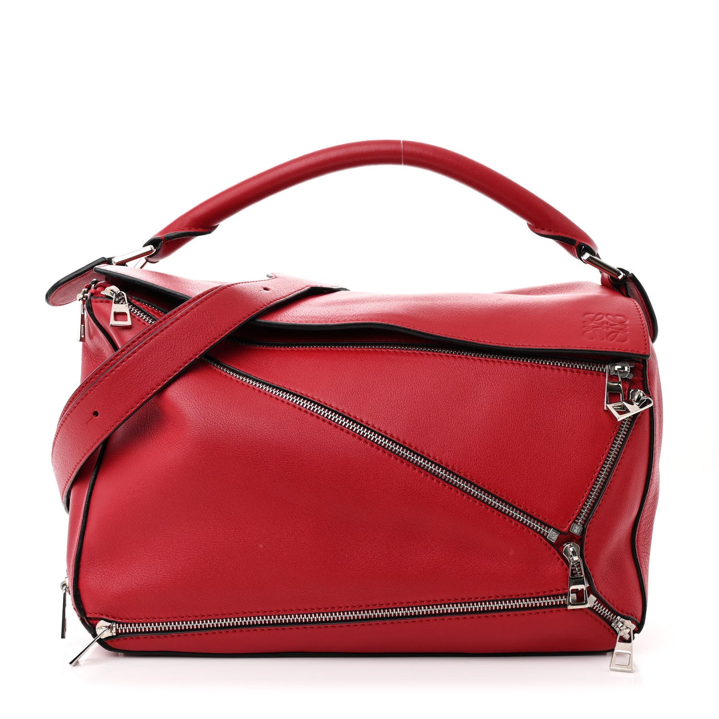 Calfskin Zipper Puzzle Bag Red