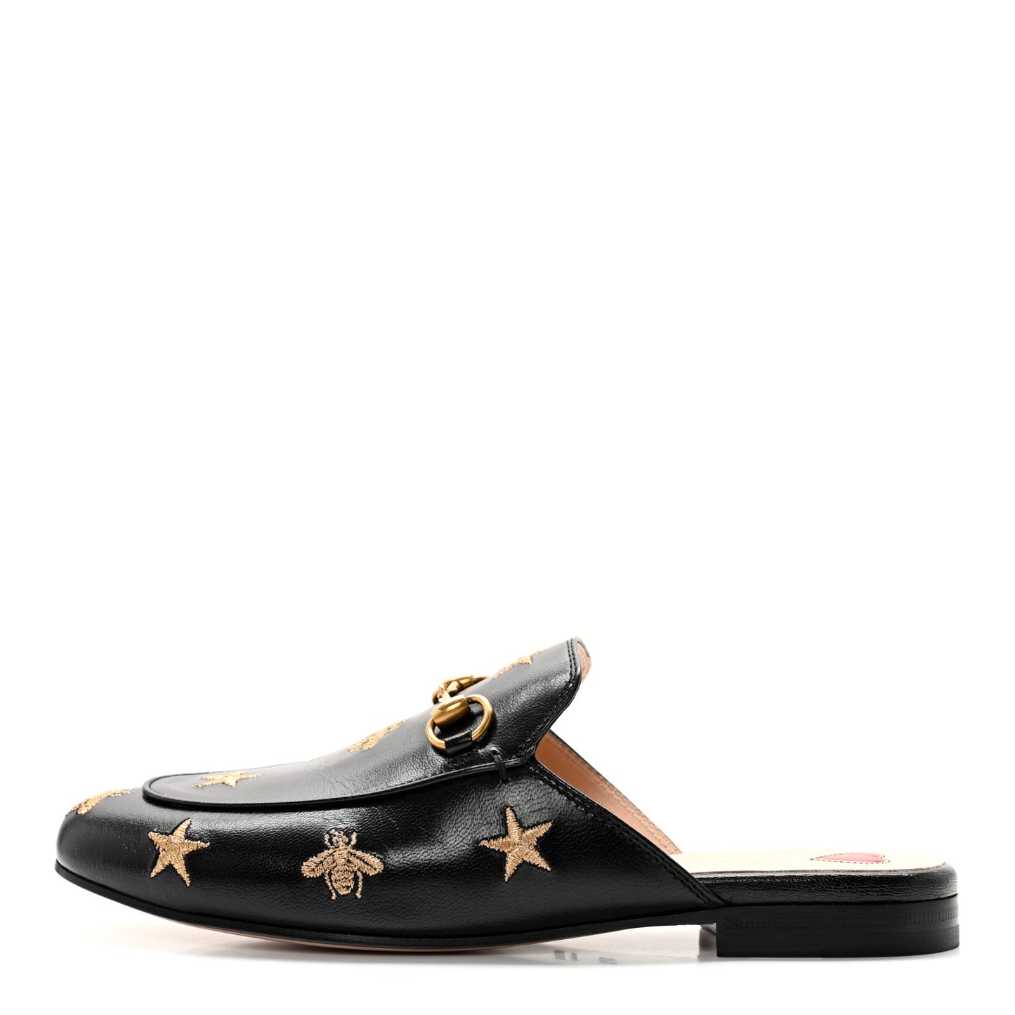 Goatskin Bee Star Embroidered Womens Princetown Slippers 37.5 Black