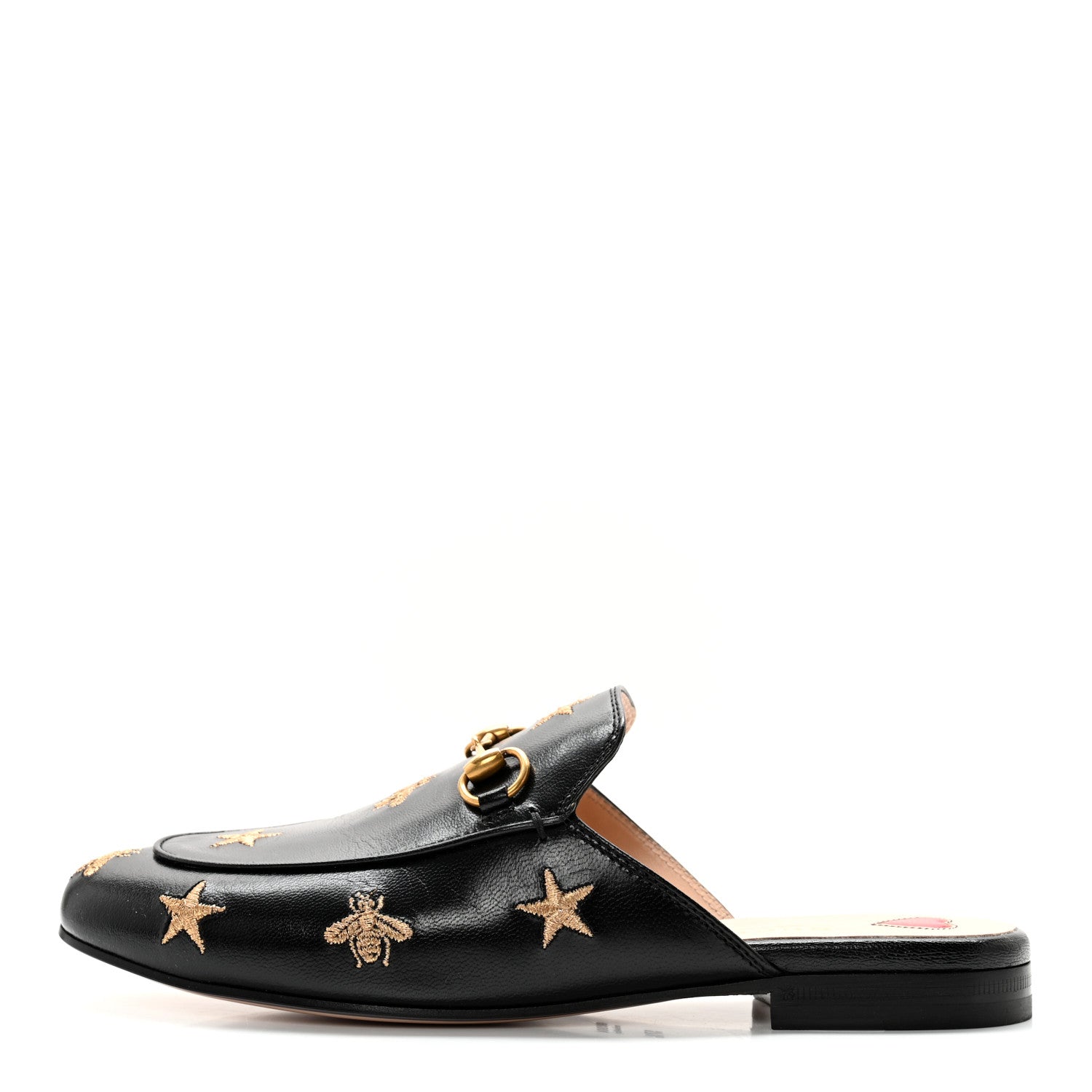 Gucci Goatskin Bee Star Embroidered Womens Princetown Slippers 37.5 Black 1 of 10
