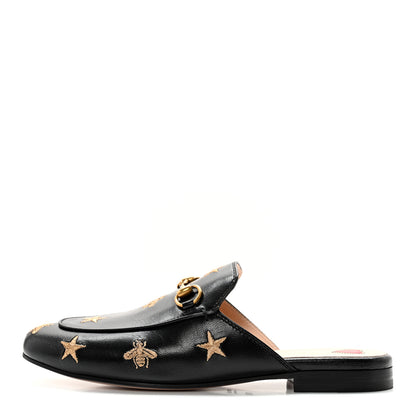 Gucci Goatskin Bee Star Embroidered Womens Princetown Slippers 37.5 Black 1 of 10