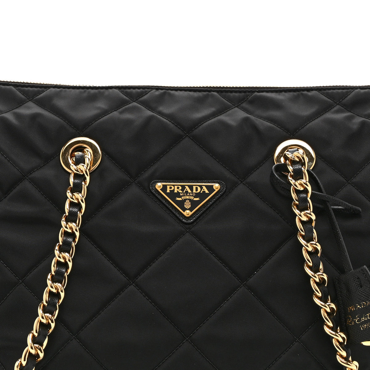 Re-Nylon Impunturato Saffiano Triangle Stitched Re-Edition 1995 Chaine Large Shoulder Bag Black