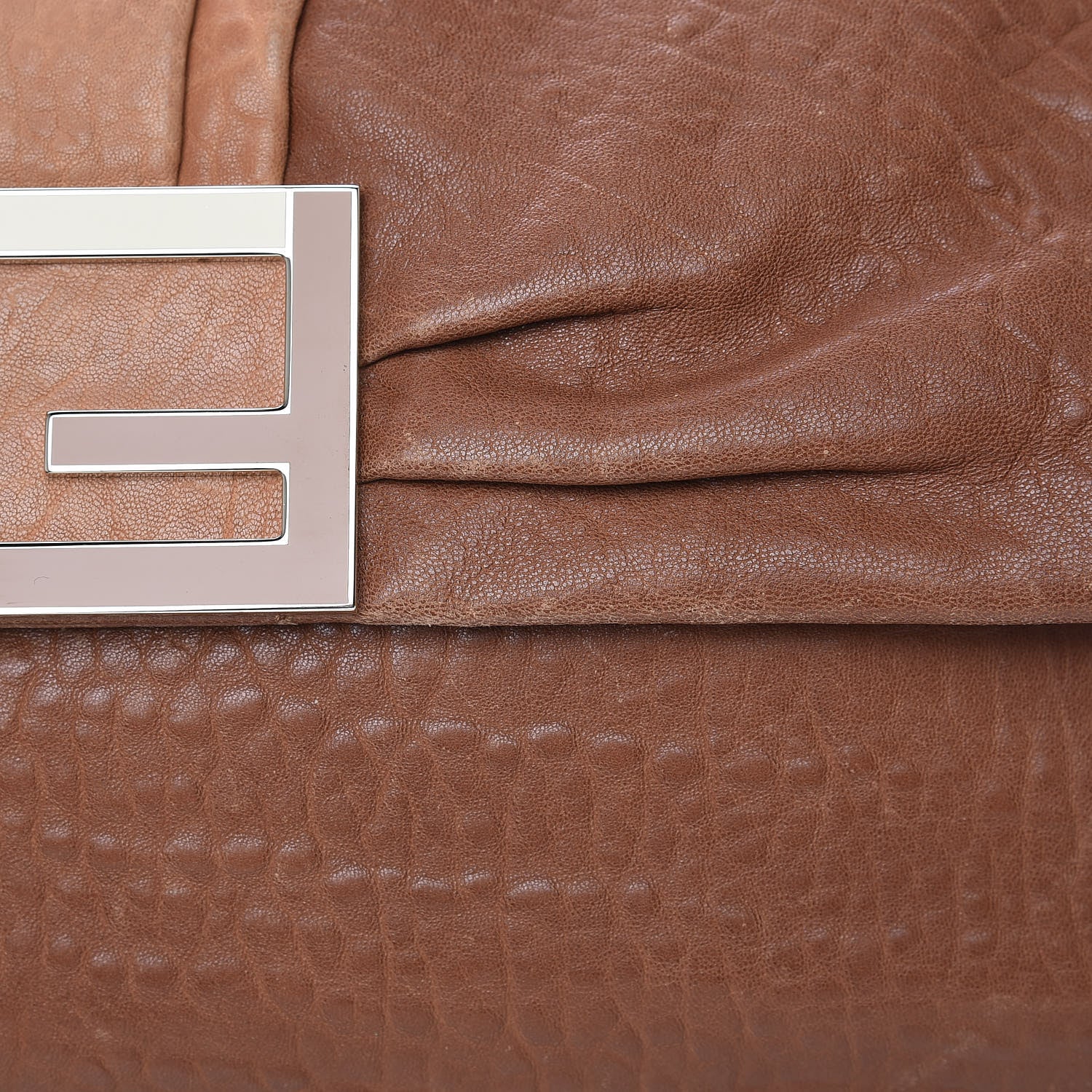 Fendi Crinkled Lambskin Colorblock Large Mia Shoulder Flap Camel Osso Naturale 11 of 17