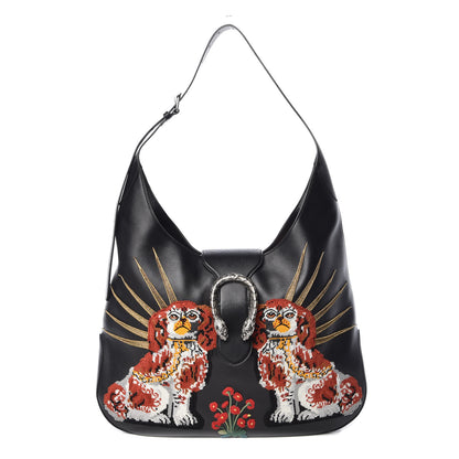 Gucci Calfskin Dog Embroidered Extra Large Dionysus Hobo Black 1 of 9