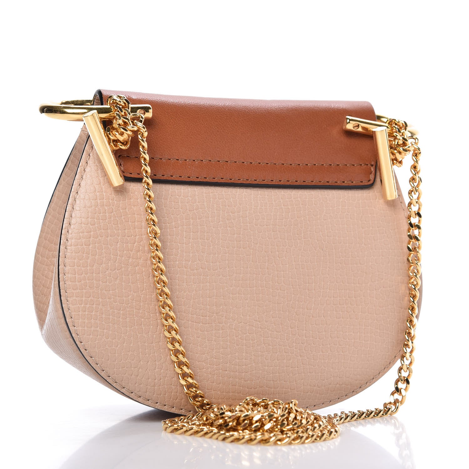 Chloe Grained Calfskin Lambskin Nano Bi-Color Drew Shoulder Bag Powder Beige Caramel 3 of 9