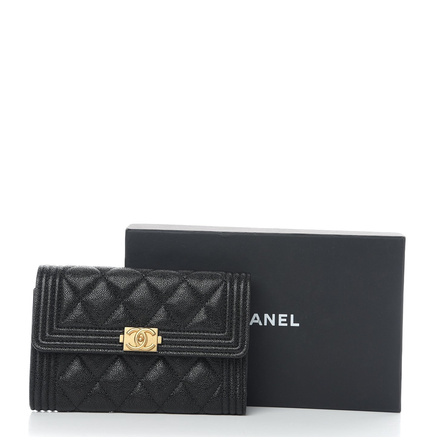 Caviar Quilted Medium Boy Flap Wallet Black