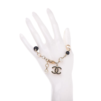 Chanel Enamel Pearl Beaded CC Bracelet Gold Black 2 of 4
