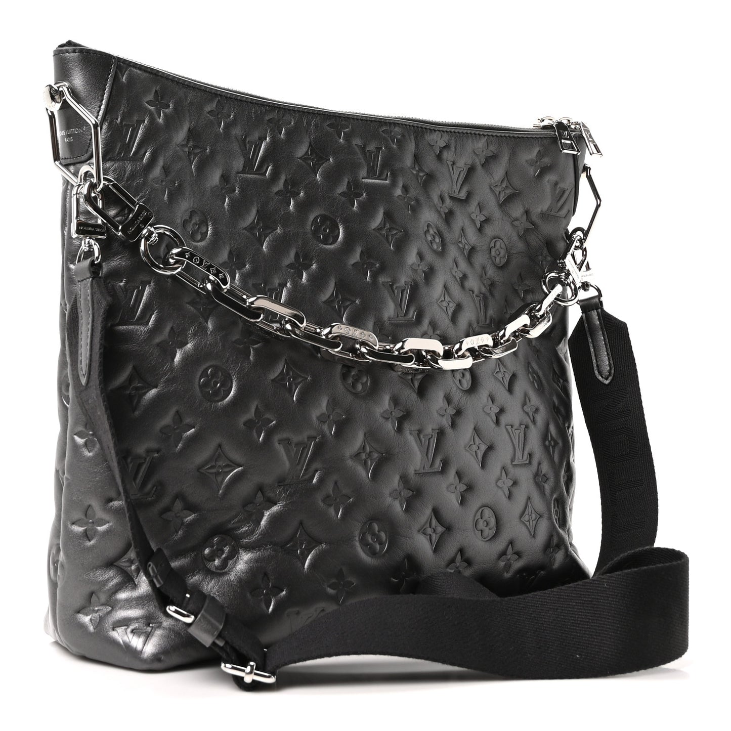 Calfskin Embossed Monogram Coussin Hobo MM Gunmetal Gray