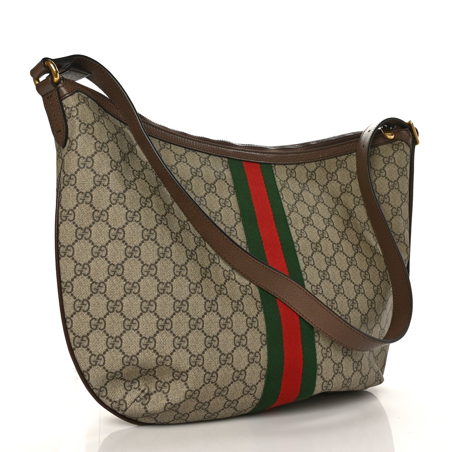 GG Supreme Monogram Web Ophidia Half Moon Hobo Brown