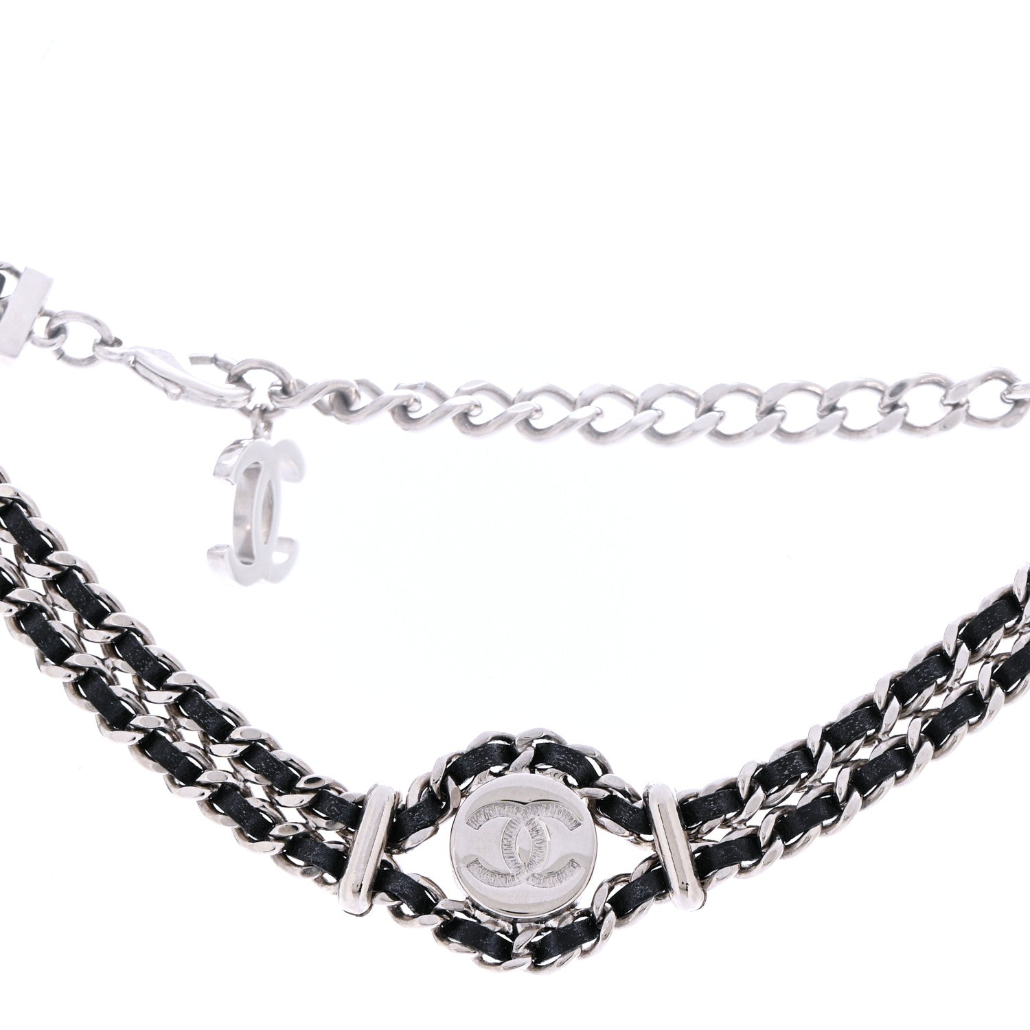 Chanel Lambskin CC Chain Choker Necklace Silver Black Silver Black 1 of 7