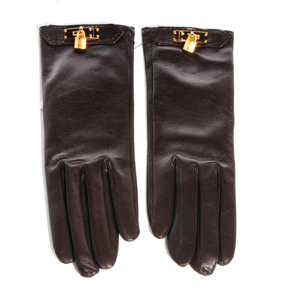Hermes Lambskin Soya Gloves Size 7 Chocolate 1 of 8