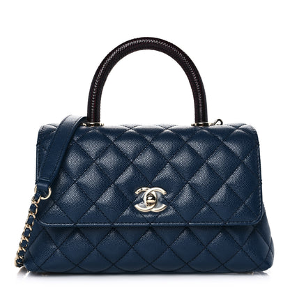 Chanel Caviar Quilted Lizard Embossed Mini Coco Handle Flap Dark Blue 1 of 10