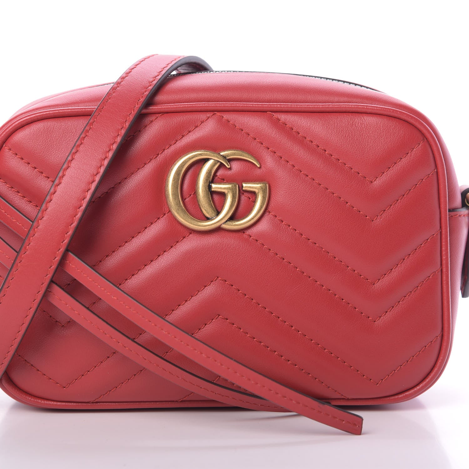 Gucci Calfskin Matelasse Mini GG Marmont Chain Shoulder Bag Hibiscus Red 8 of 10