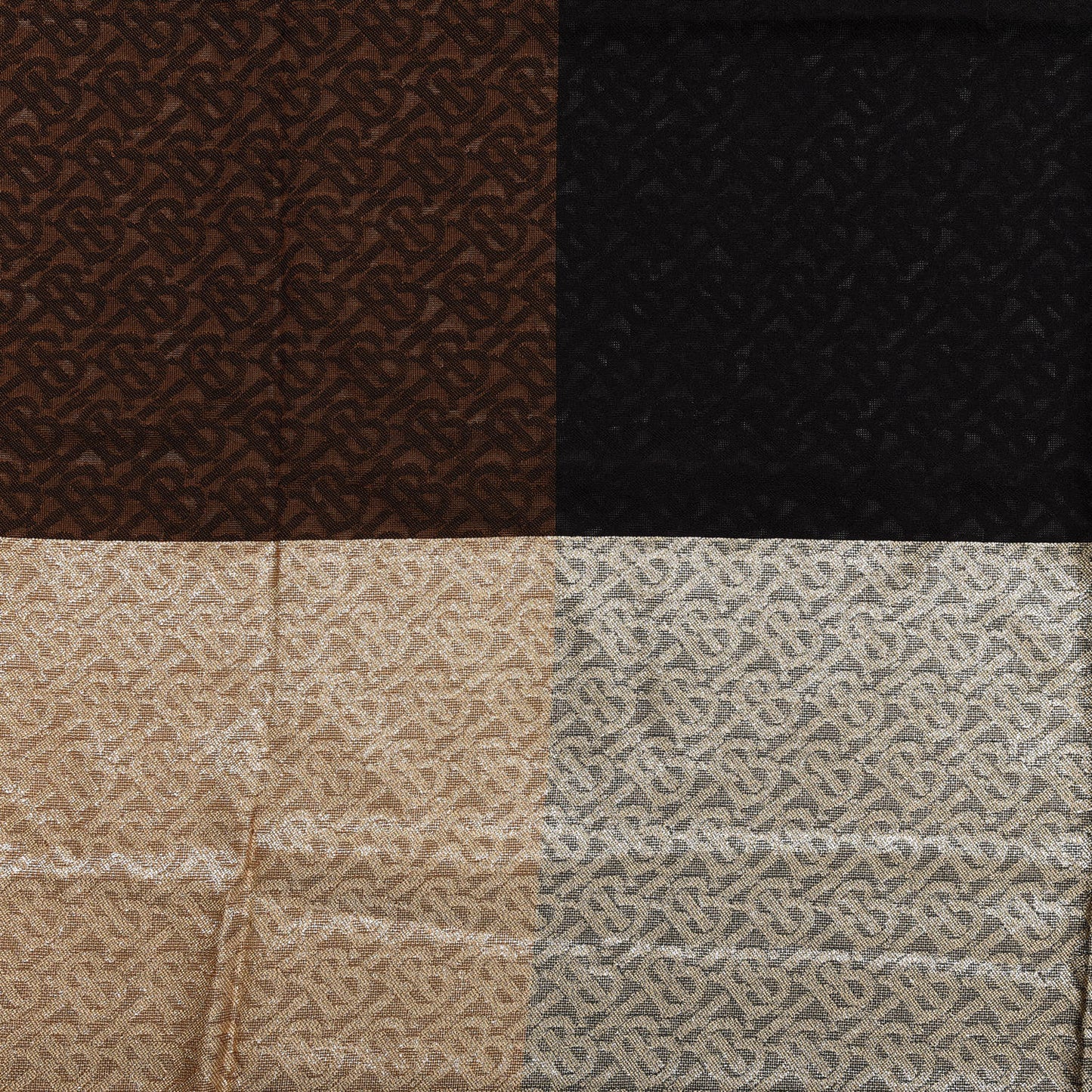 Metallic Silk Wool TB Monogram Colorblock Square Scarf Chestnut