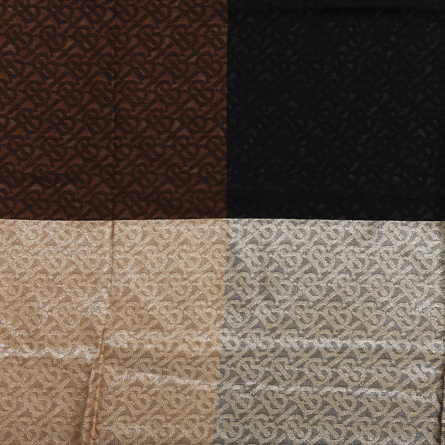 Burberry Metallic Silk Wool TB Monogram Colorblock Square Scarf Chestnut 2 of 4