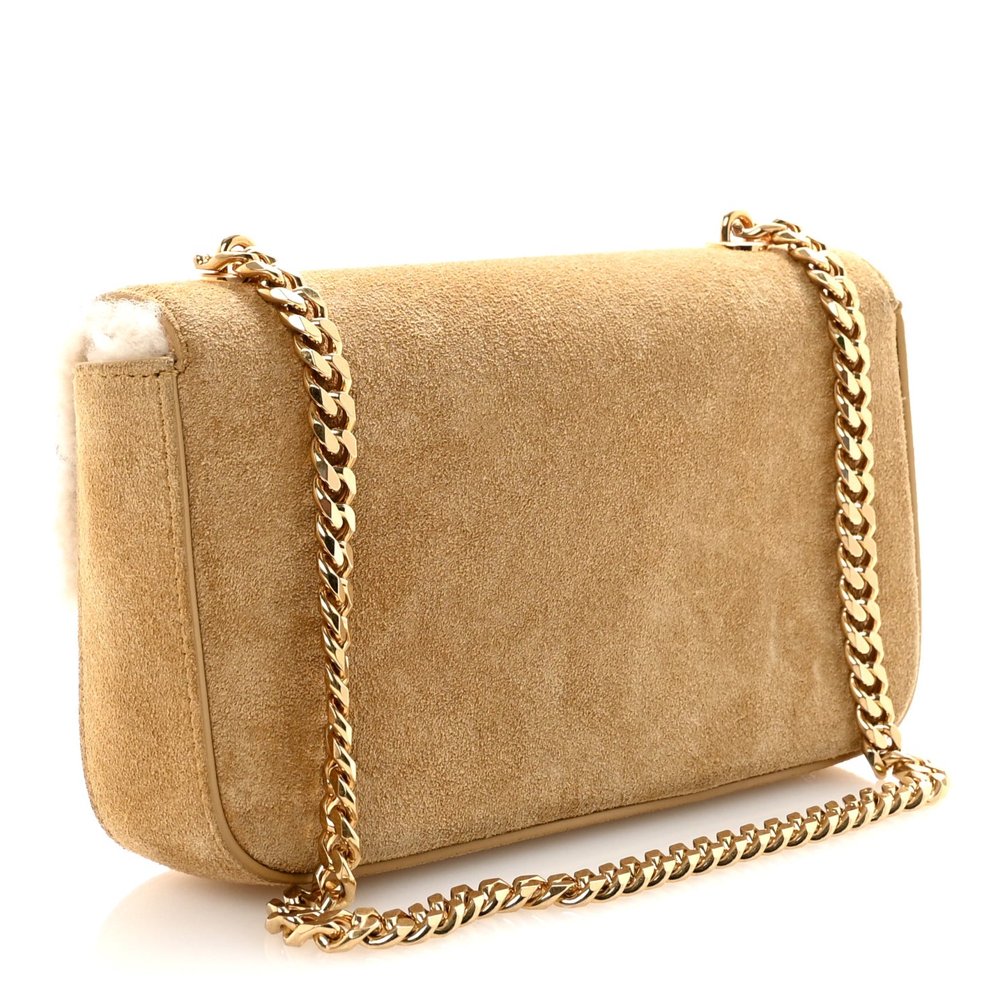 Suede Shearling Triomphe Chain Shoulder Bag Beige