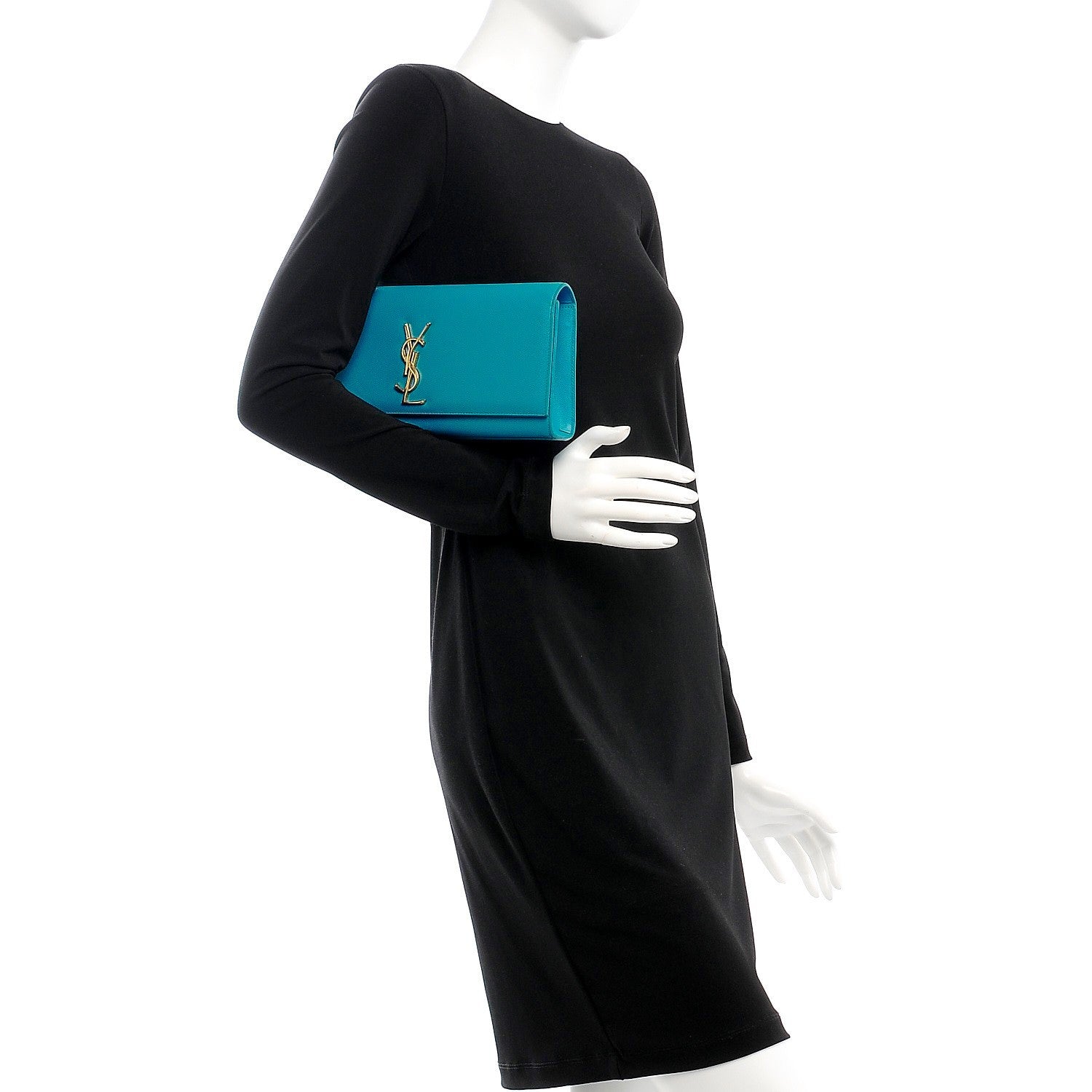 Saint Laurent Grain De Poudre Classic Monogram Clutch Turquoise 2 of 9