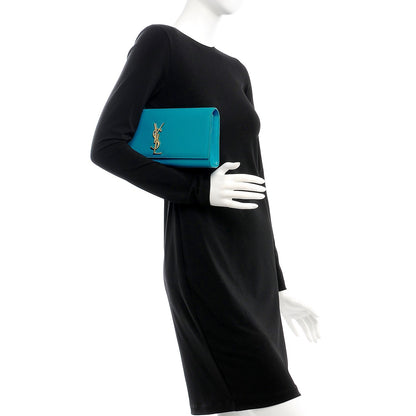 Saint Laurent Grain De Poudre Classic Monogram Clutch Turquoise 2 of 9