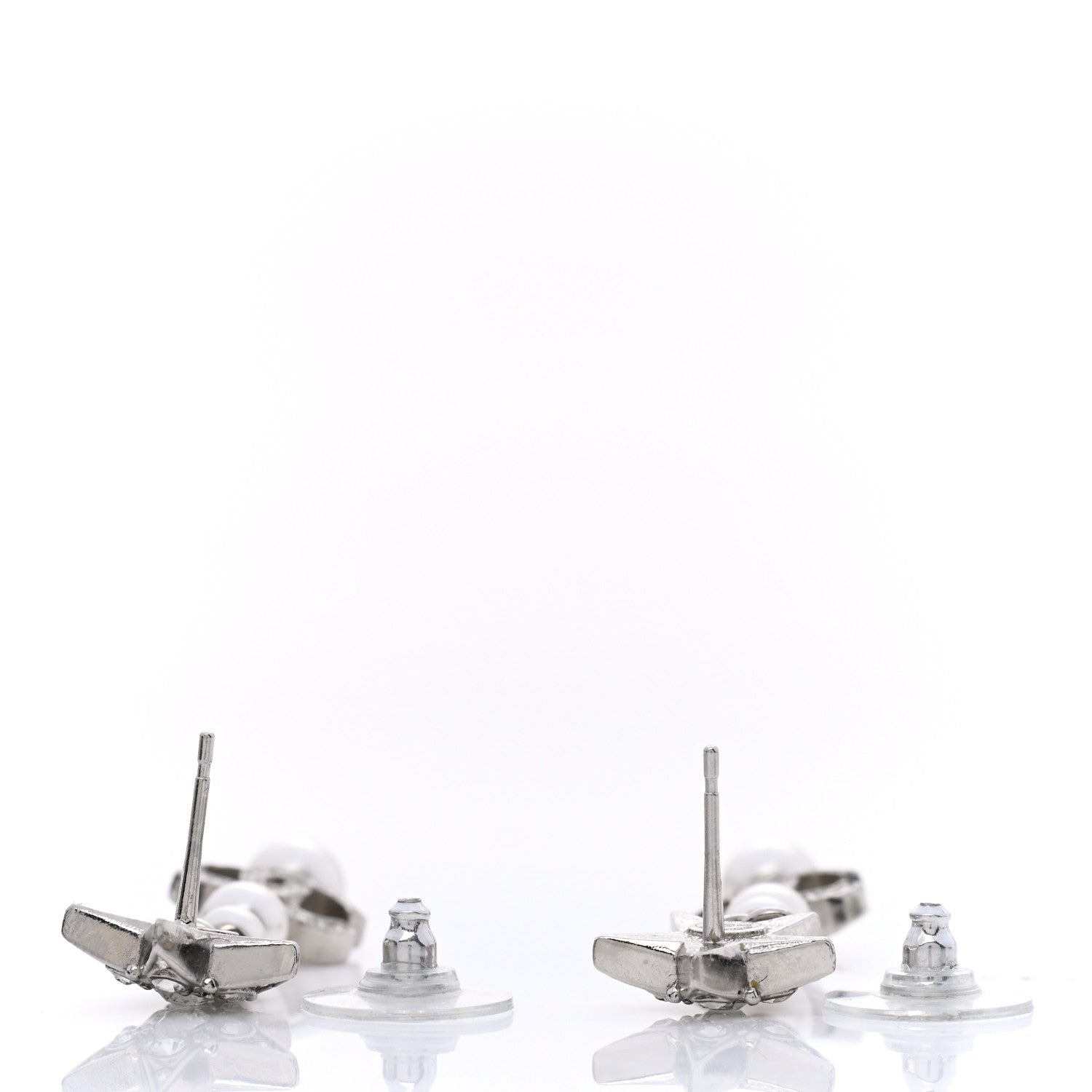 Chanel Crystal Pearl CC Star Drop Earrings Silver 4 of 5