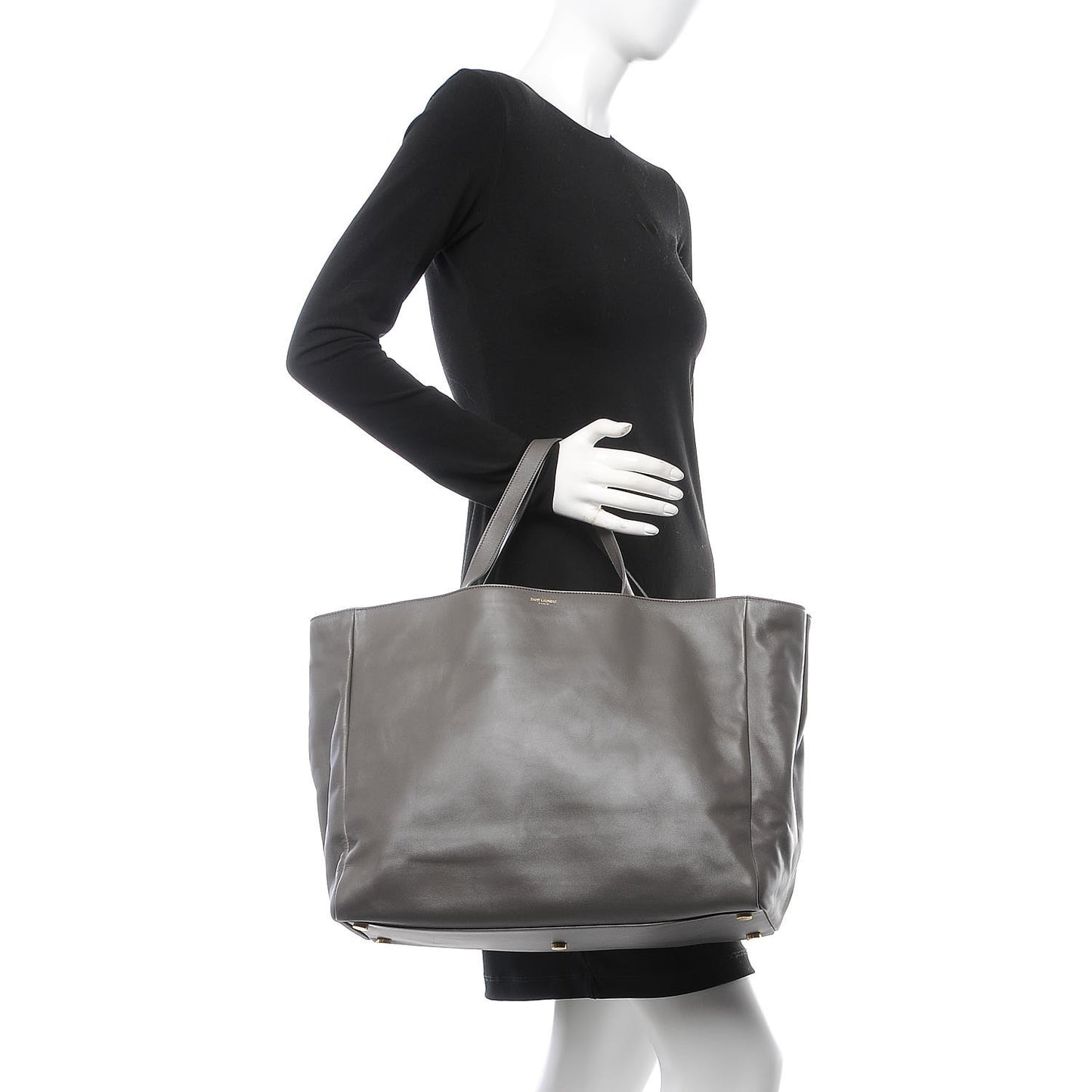 Calfskin Suede Reversible East West Shopper Tote Dark Grey