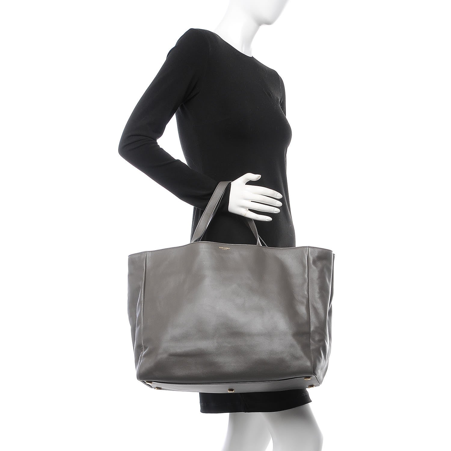 Saint Laurent Calfskin Suede Reversible East West Shopper Tote Dark Grey 2 of 13