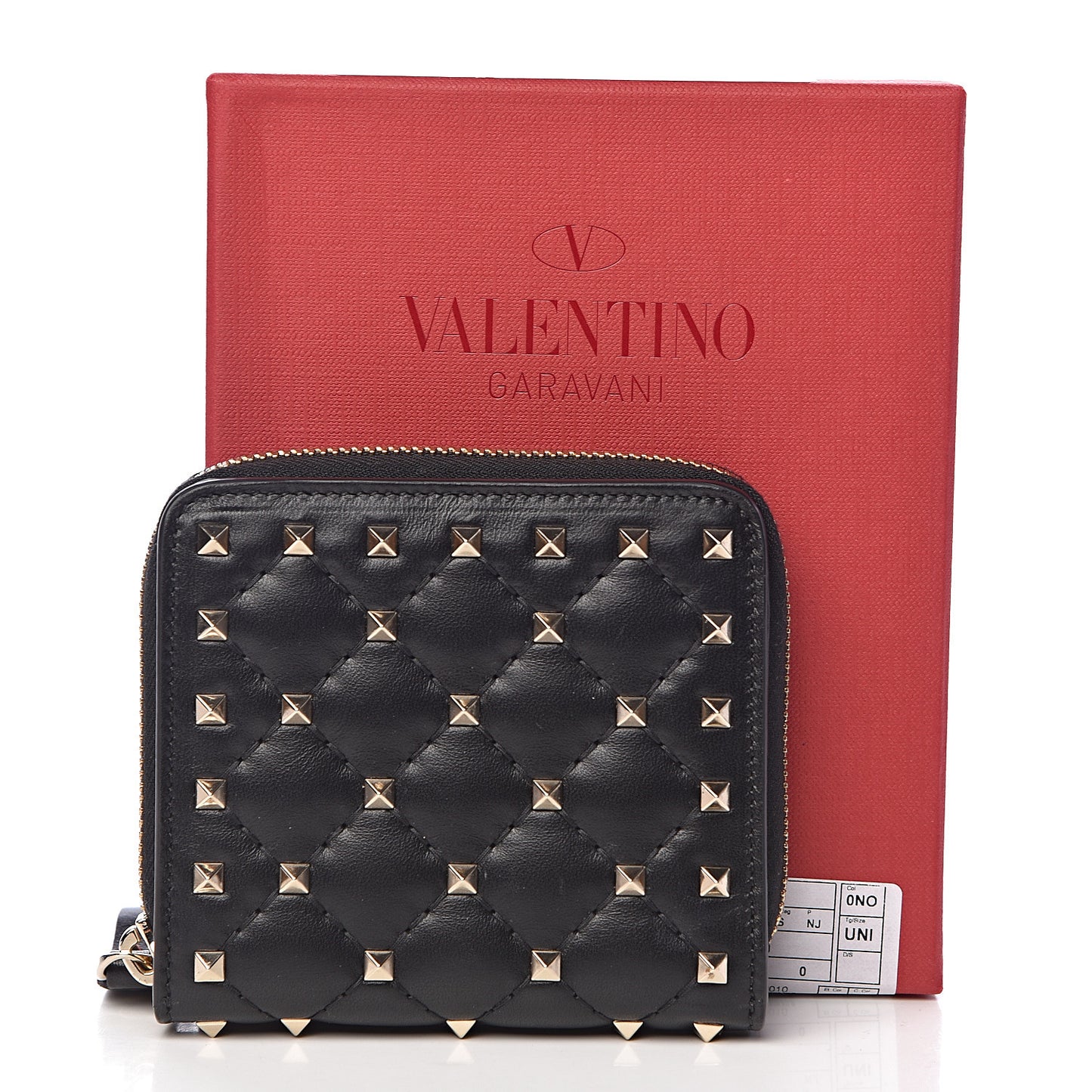 Nappa Rockstud Spike Compact Zip Around Wallet Black