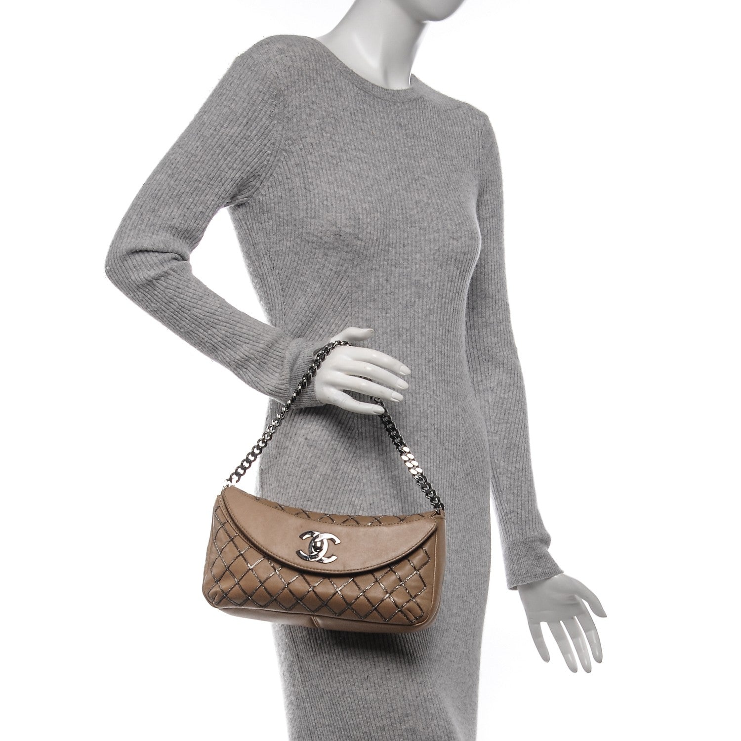 Chanel Lambskin Chain Stitch Clutch Dark Beige 2 of 9