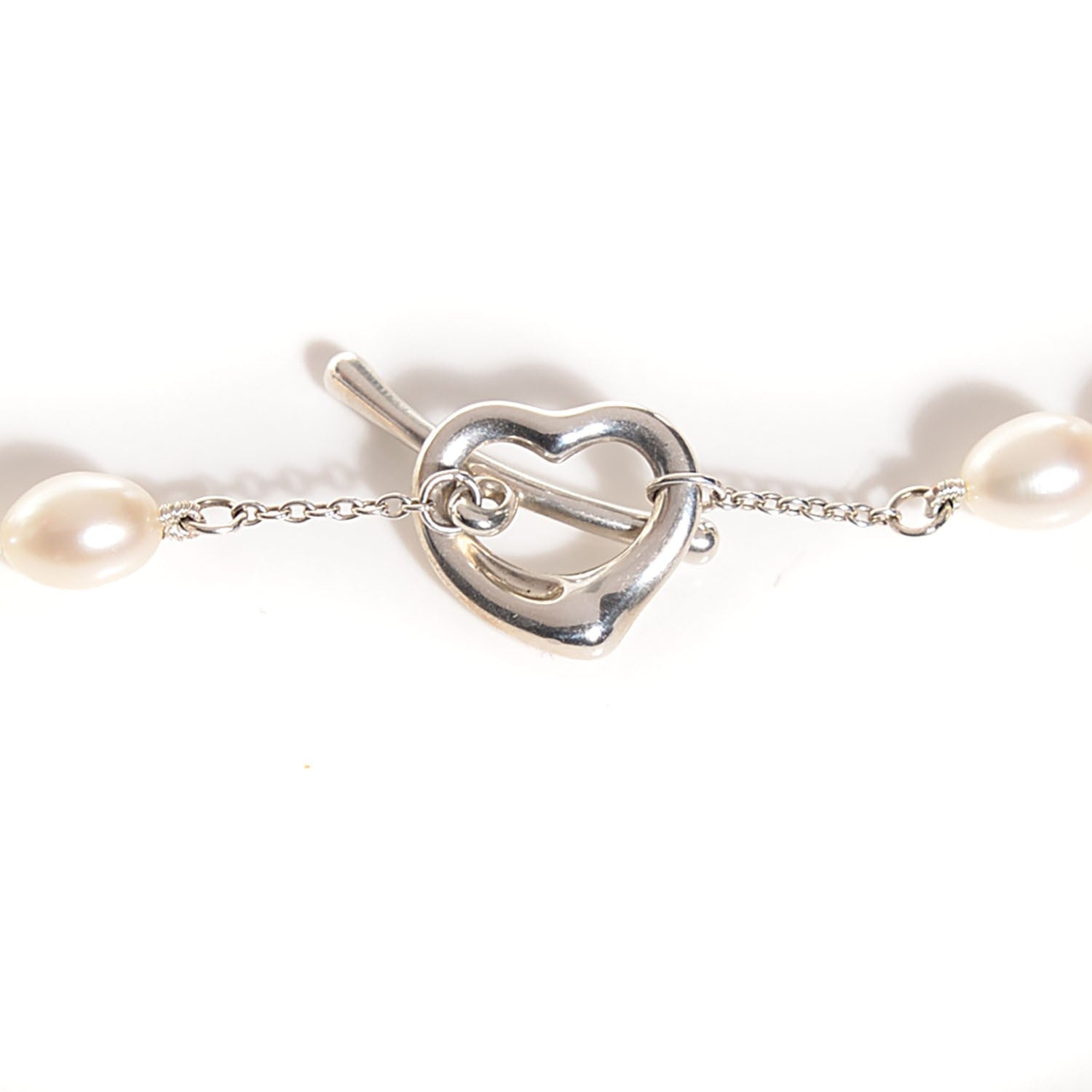 Tiffany Sterling Silver Pearl Elsa Peretti Open Heart Long Necklace 3 of 6