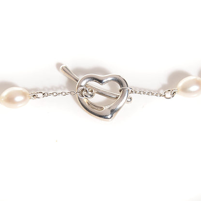 Tiffany Sterling Silver Pearl Elsa Peretti Open Heart Long Necklace 3 of 6