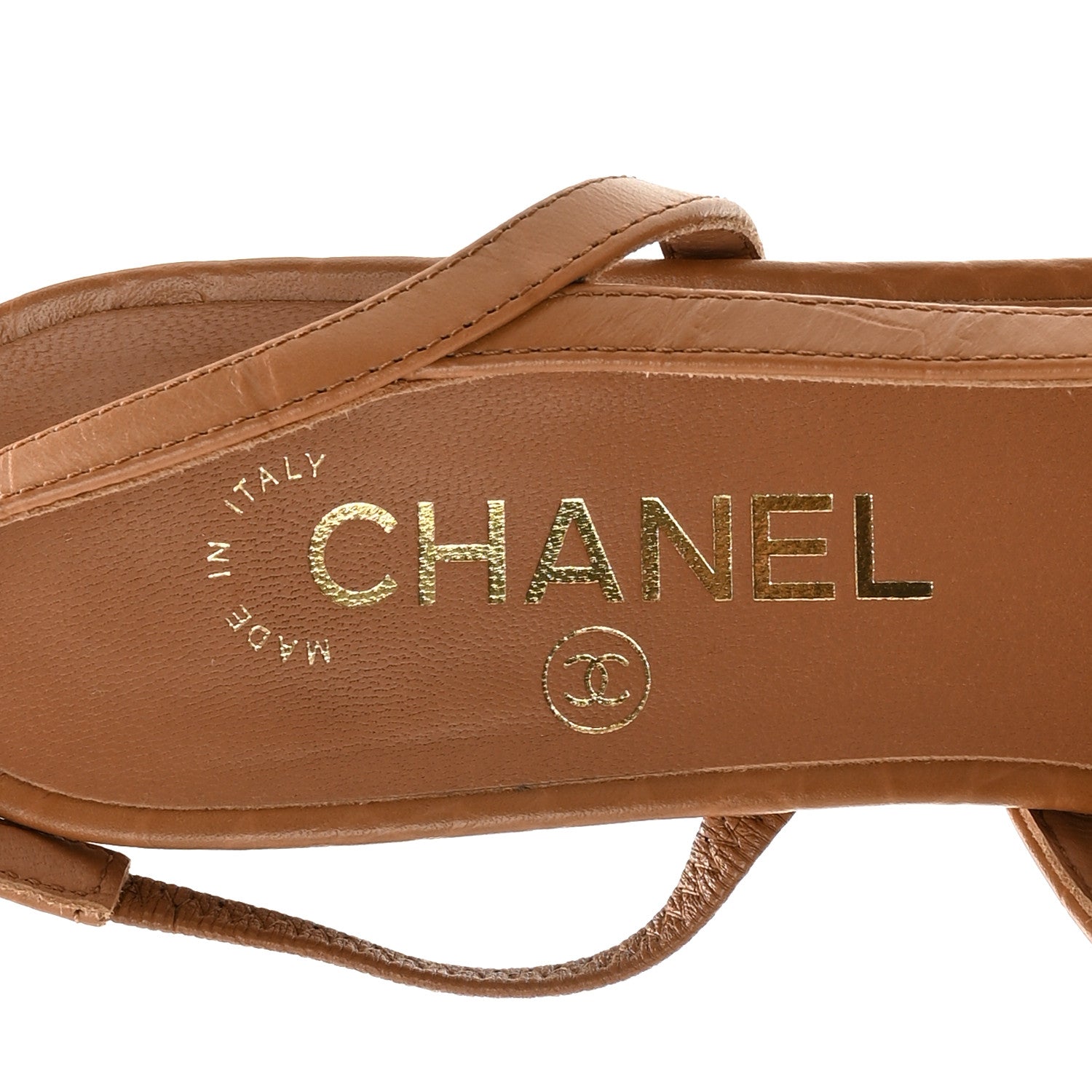 Chanel Calfskin Crocodile Embossed Patent Cap Toe CC Slingback Pumps 38.5 Light Brown Black 7 of 10