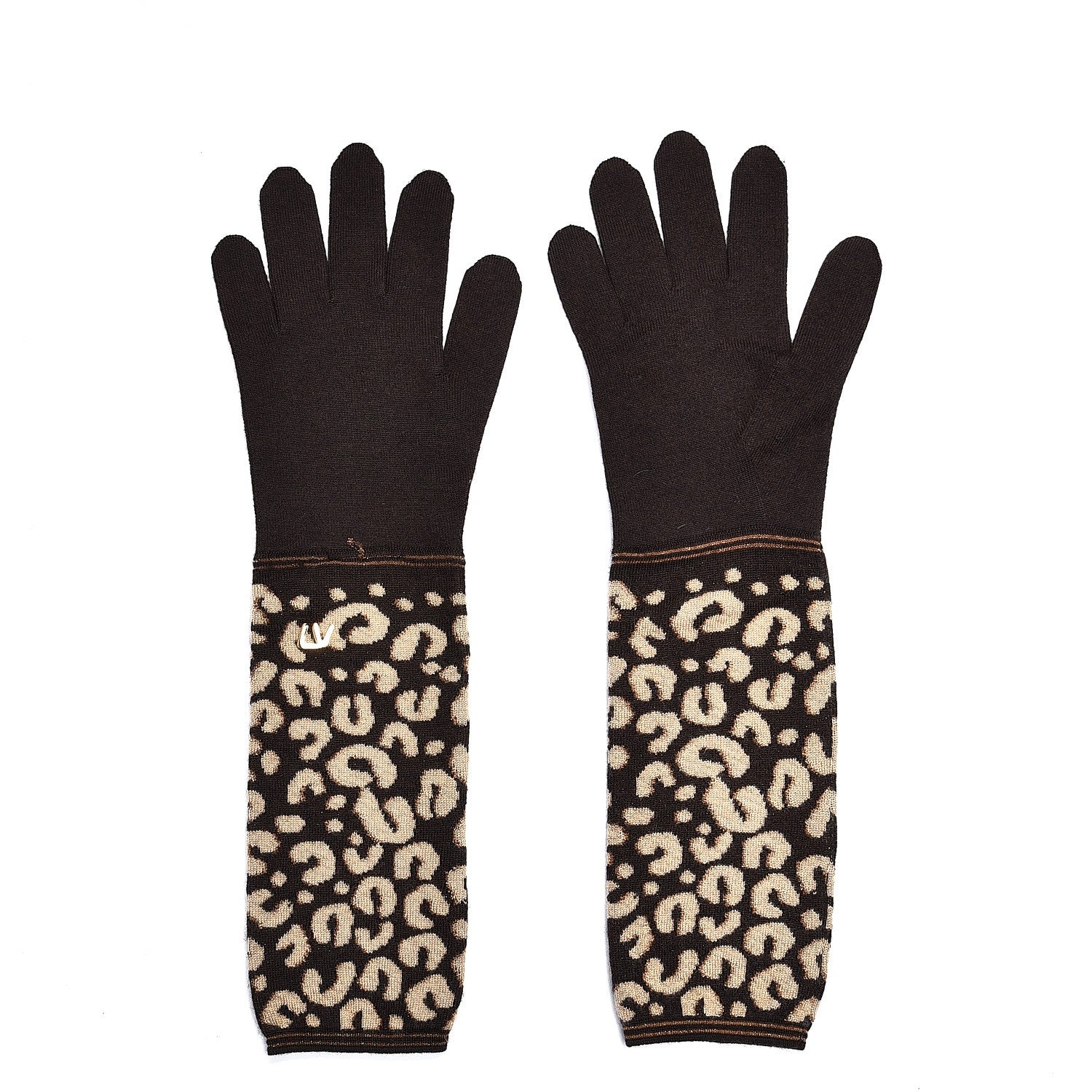 Louis Vuitton Cashmere Silk Leopard Long Gloves Marron 1 of 4