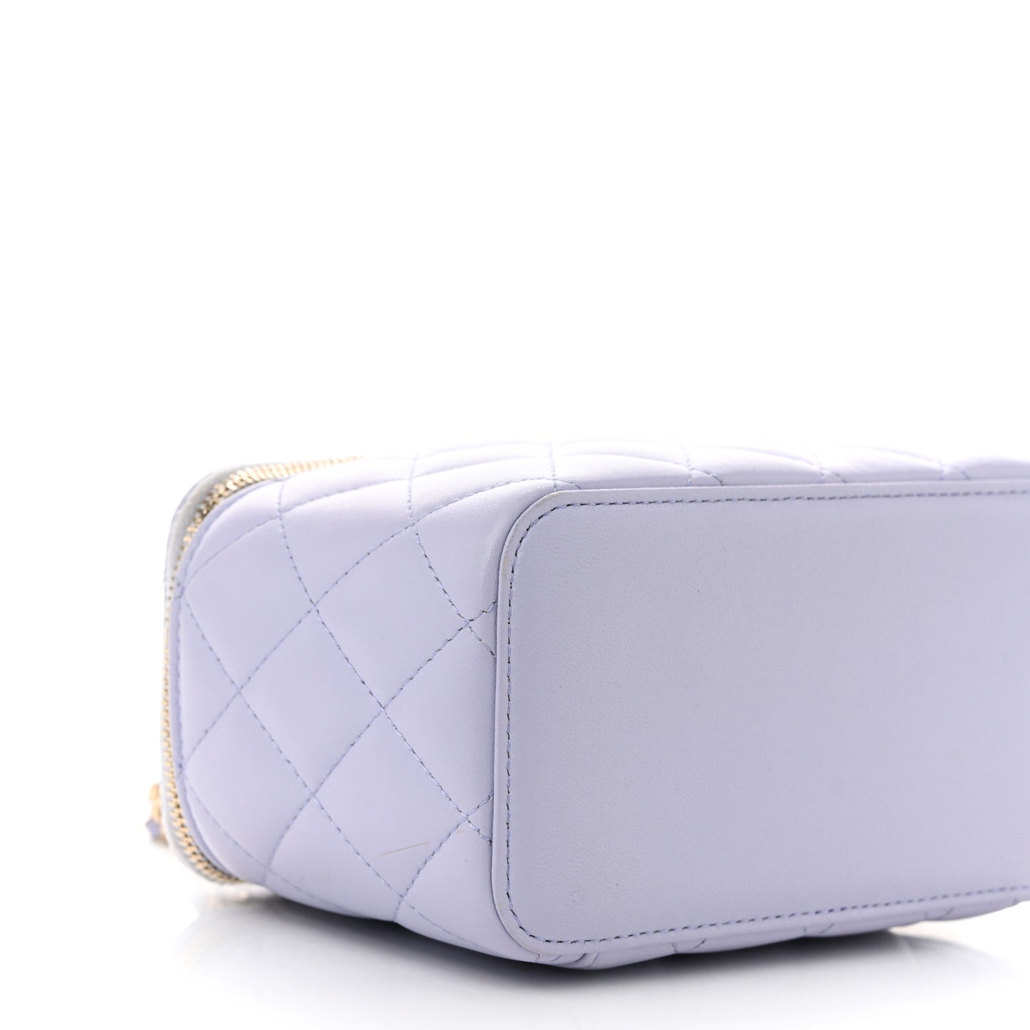 Lambskin Quilted Small Top Handle Vanity Case With Chain Light Purple