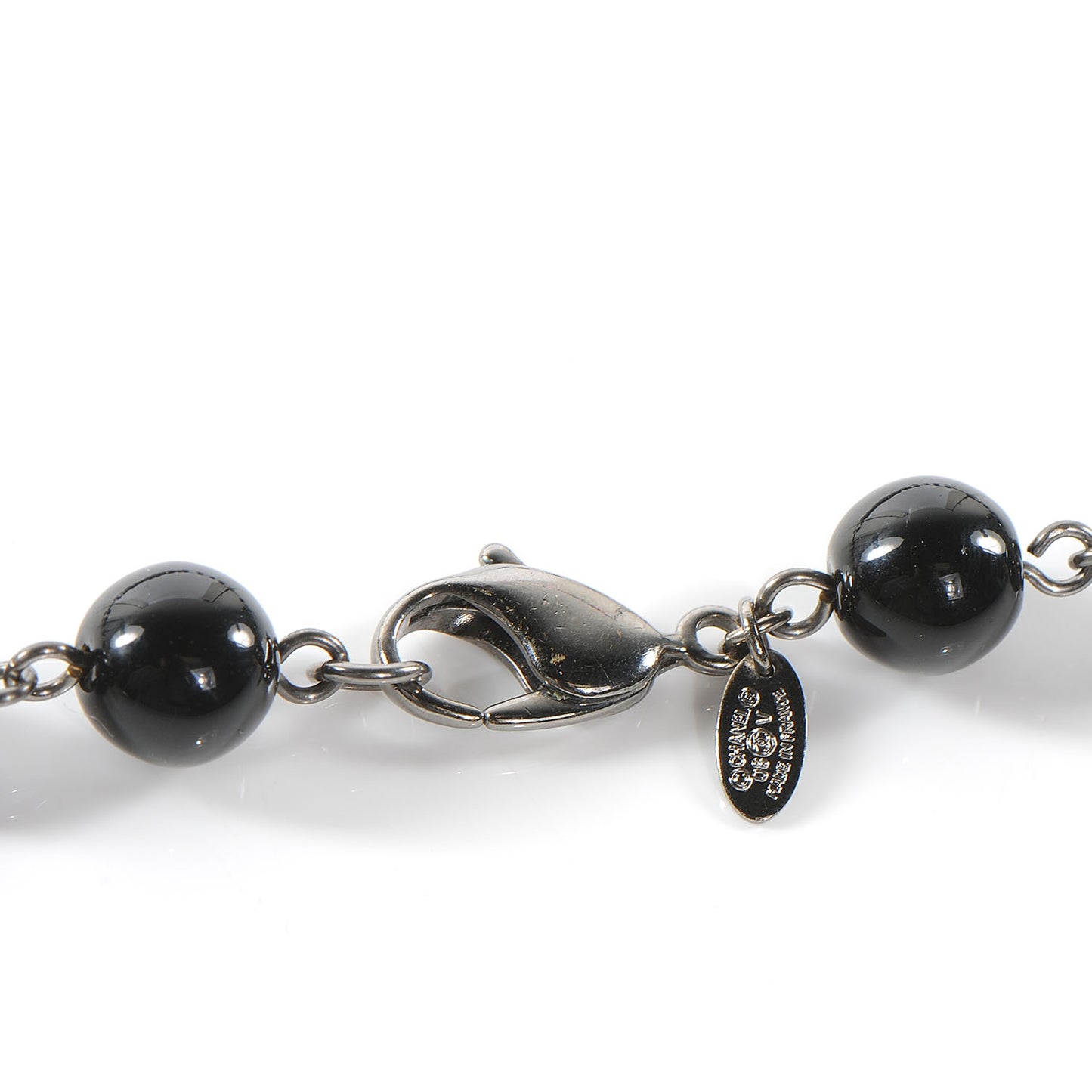 Long Beaded CC Necklace Black