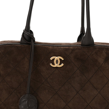 Chanel Suede Calfskin Large Perfect Bowling Bag Dark Brown 8 of 10