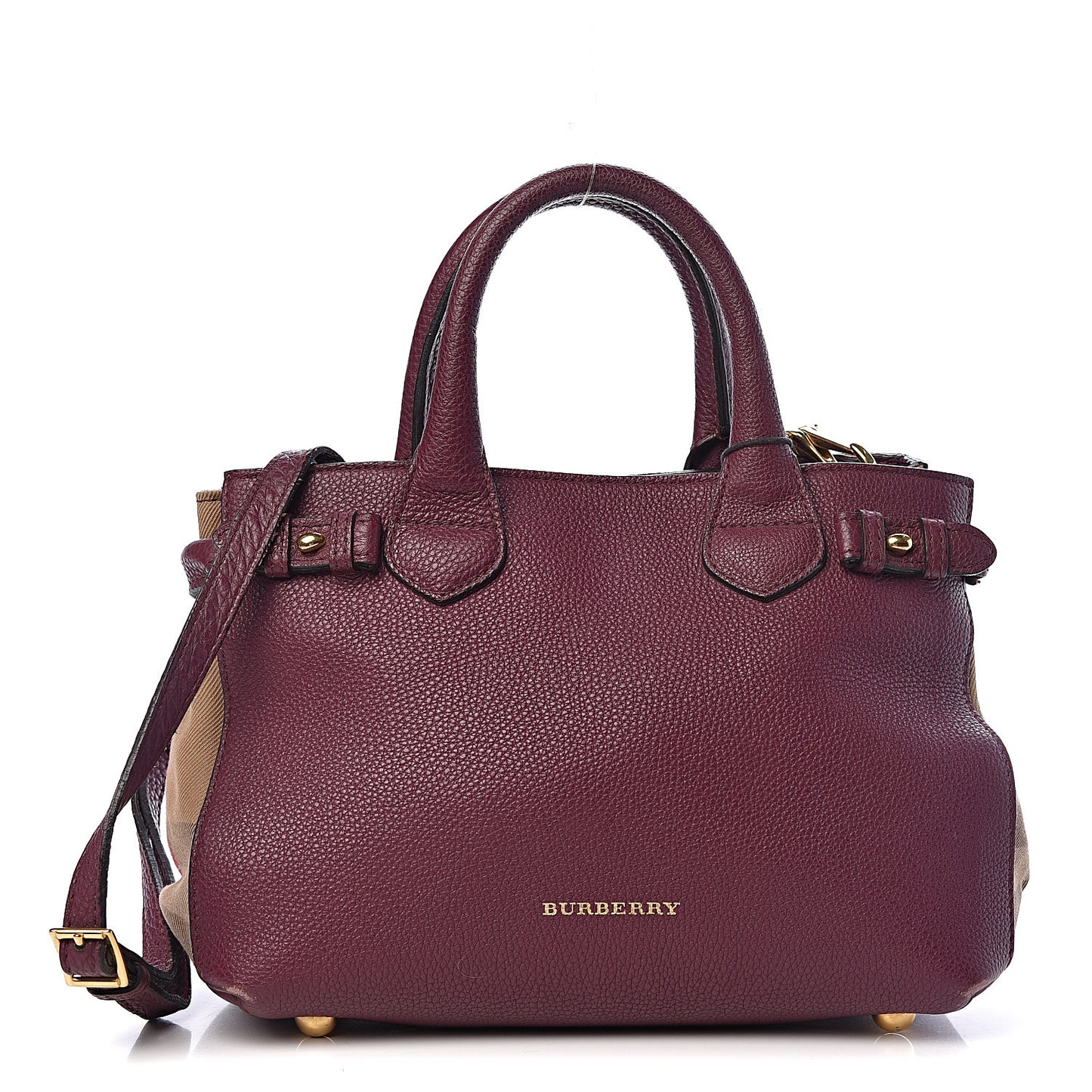 Grainy Calfskin House Check Small Banner Tote Elderberry