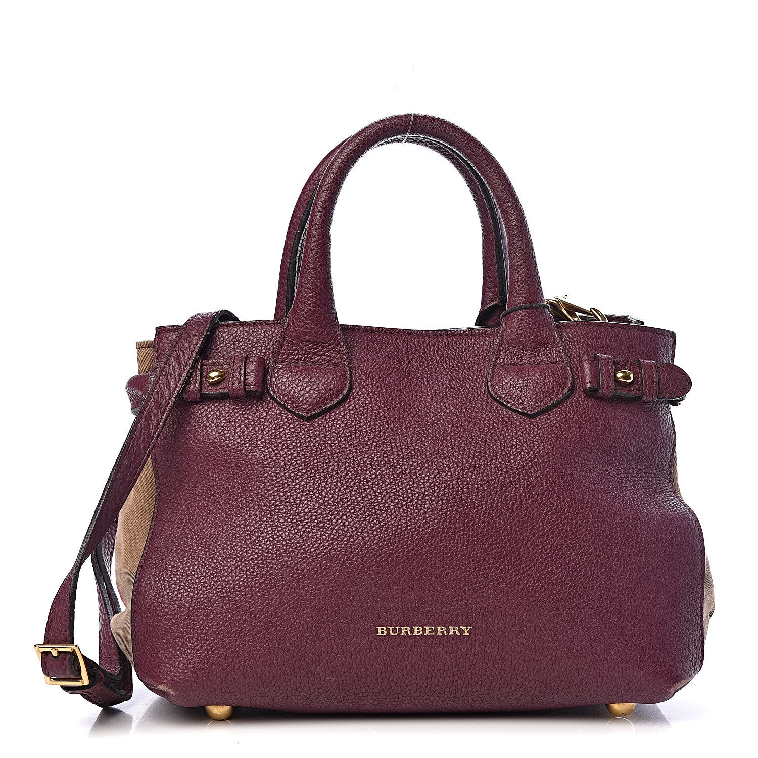Burberry Grainy Calfskin House Check Small Banner Tote Elderberry 1 of 10