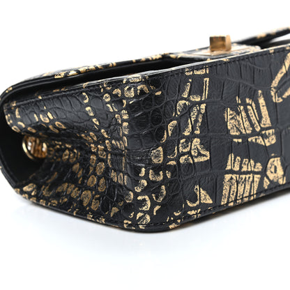 Chanel Calfskin Crocodile Embossed Graffiti 2.55 Mini Cocodile Reissue Flap Black Gold 8 of 10