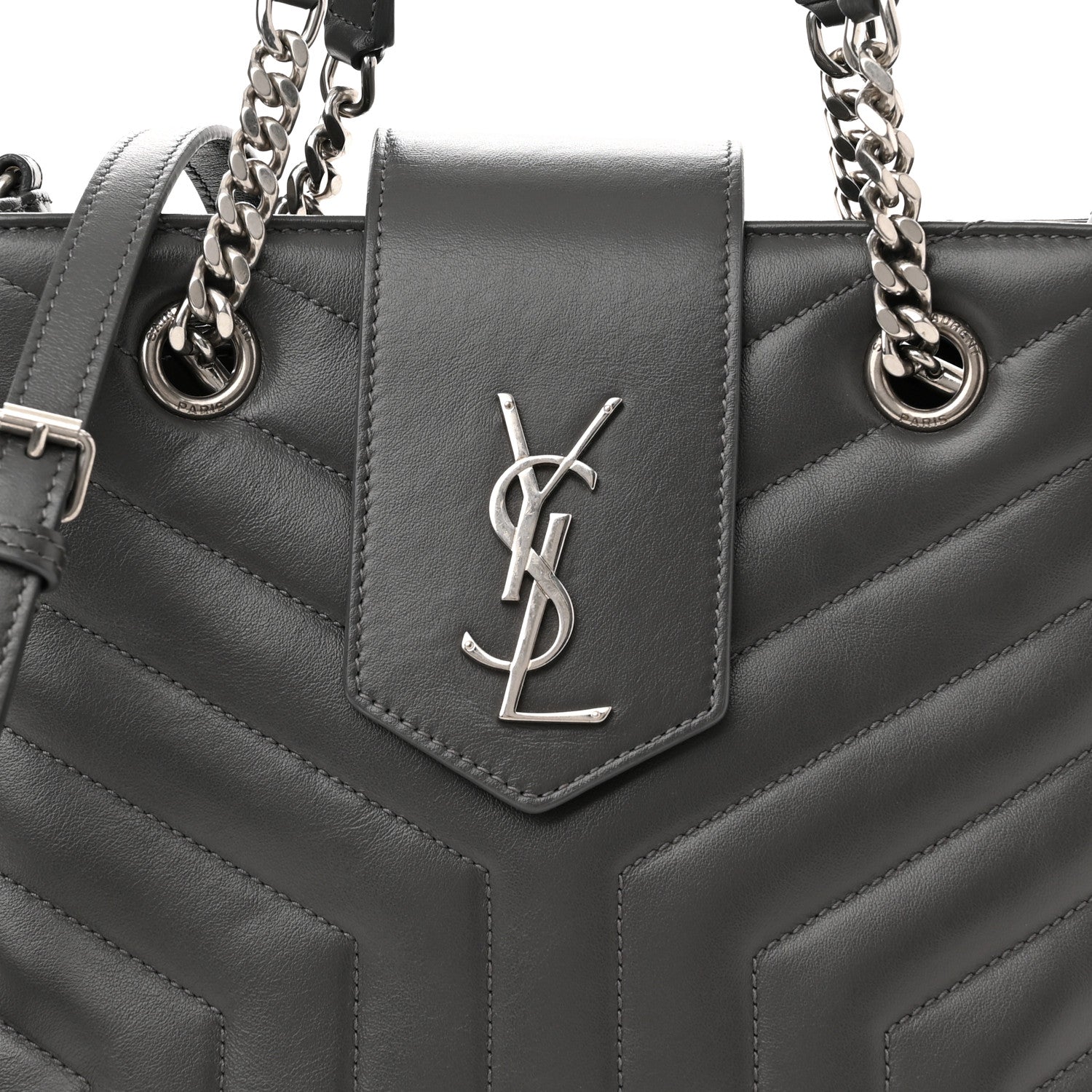 Saint Laurent Calfskin Y Quilted Monogram Small Loulou Shopper Grey 9 of 11