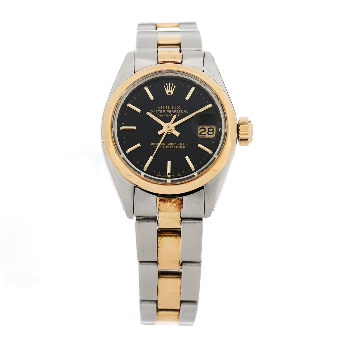 Stainless Steel 18K Yellow Gold 26mm Oyster Perpetual Datejust Watch Black 6916