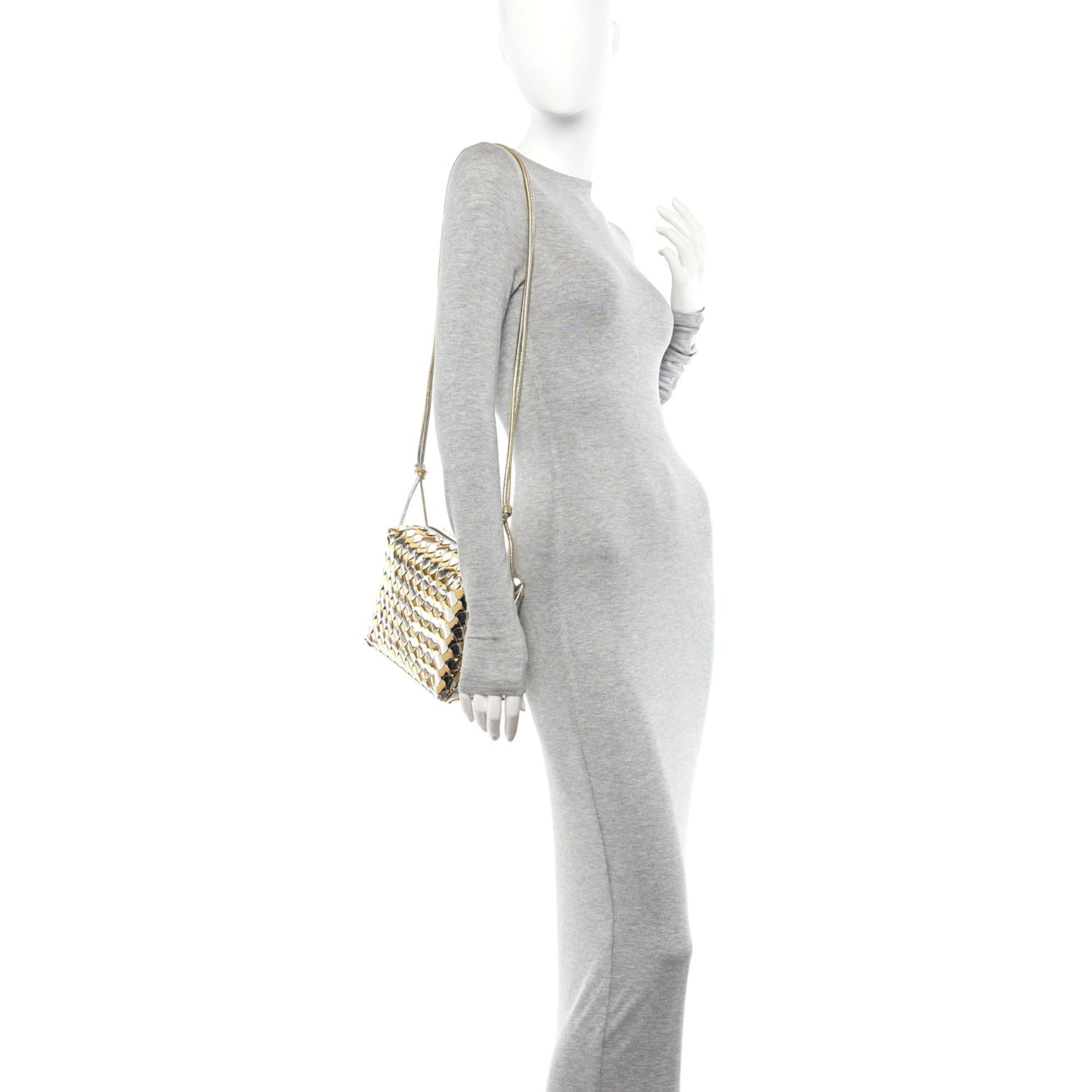 Metallic Lambskin Intrecciato Knot Small Loop Camera Bag Silver Gold