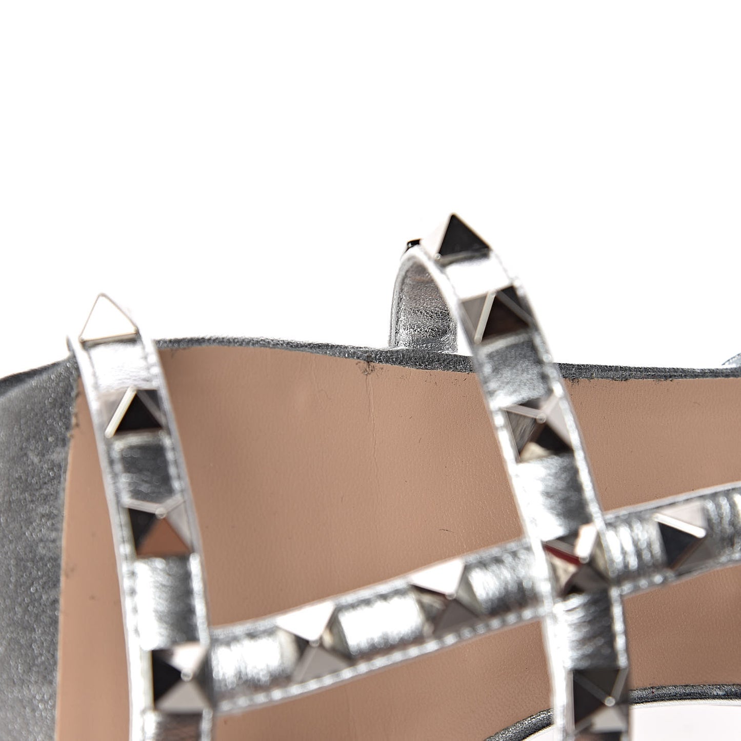 Metallic Nappa Rockstud Gladiator Flat Sandals 37 Silver