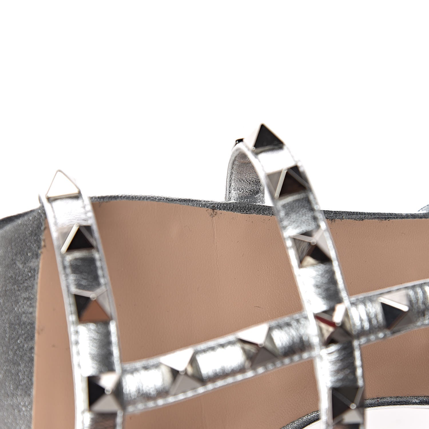 Valentino Garavani Metallic Nappa Rockstud Gladiator Flat Sandals 37 Silver 9 of 12