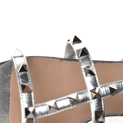 Valentino Garavani Metallic Nappa Rockstud Gladiator Flat Sandals 37 Silver 9 of 12