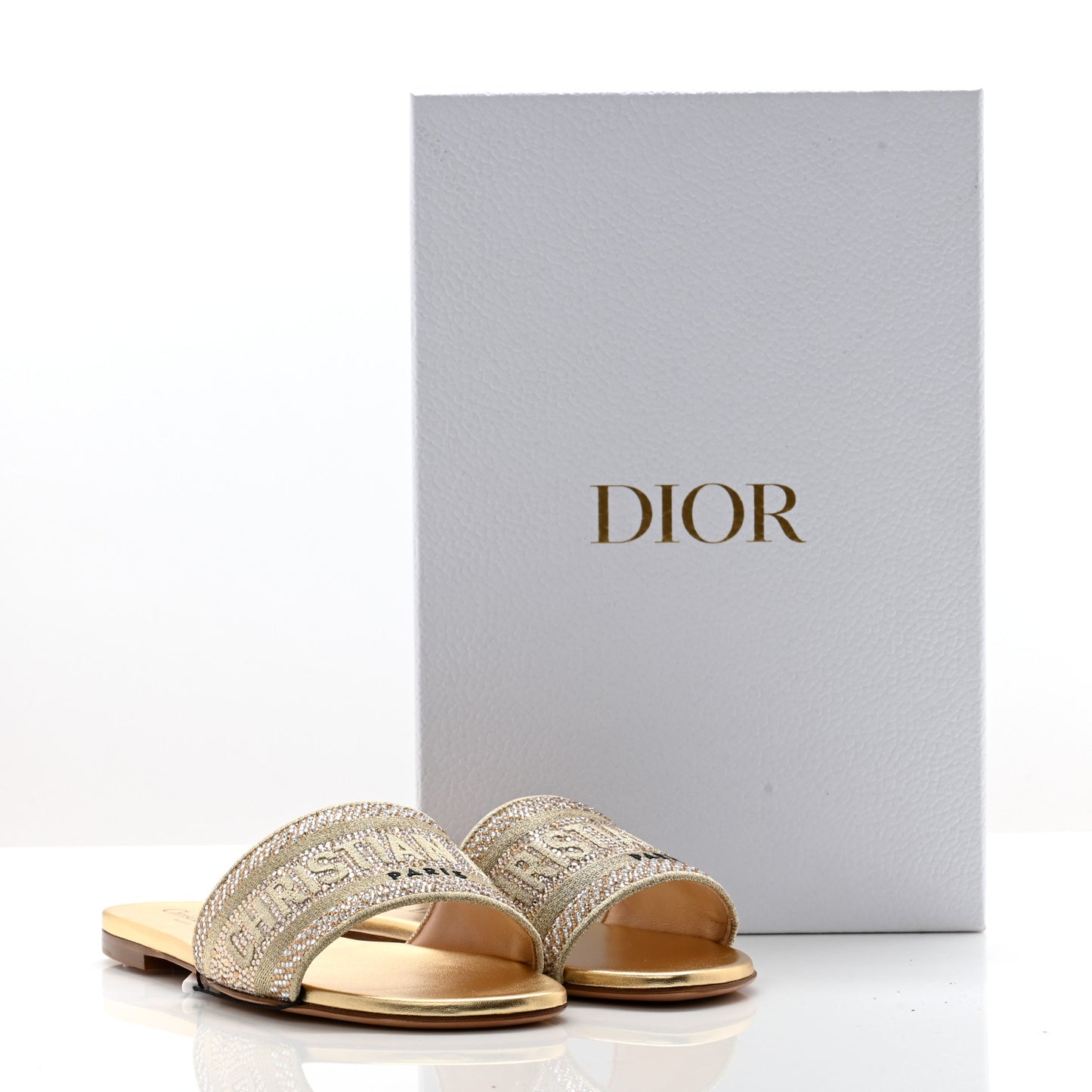 Cotton Strass Embroidered Dway Slide Sandals 35.5 Gold